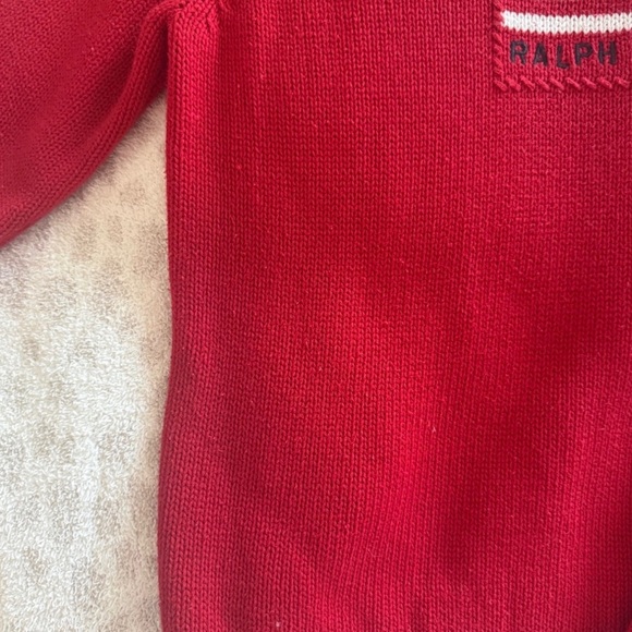 RALPH LAUREN Flag Sweater Red Knit 100% Cottom Embroider Vintage Polo Jeans Top - Picture 3 of 3